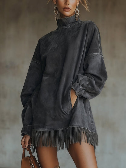 Velvet Boho Tassel Mini dress Plus Size