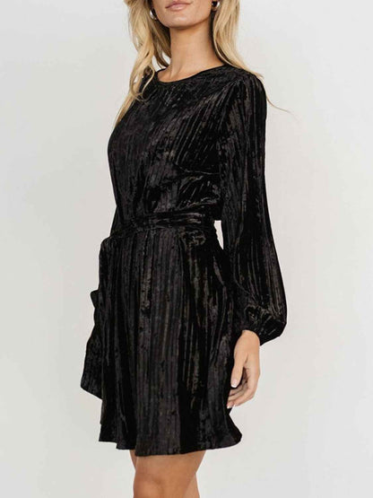 Velvet Tie Waist Mini Dress