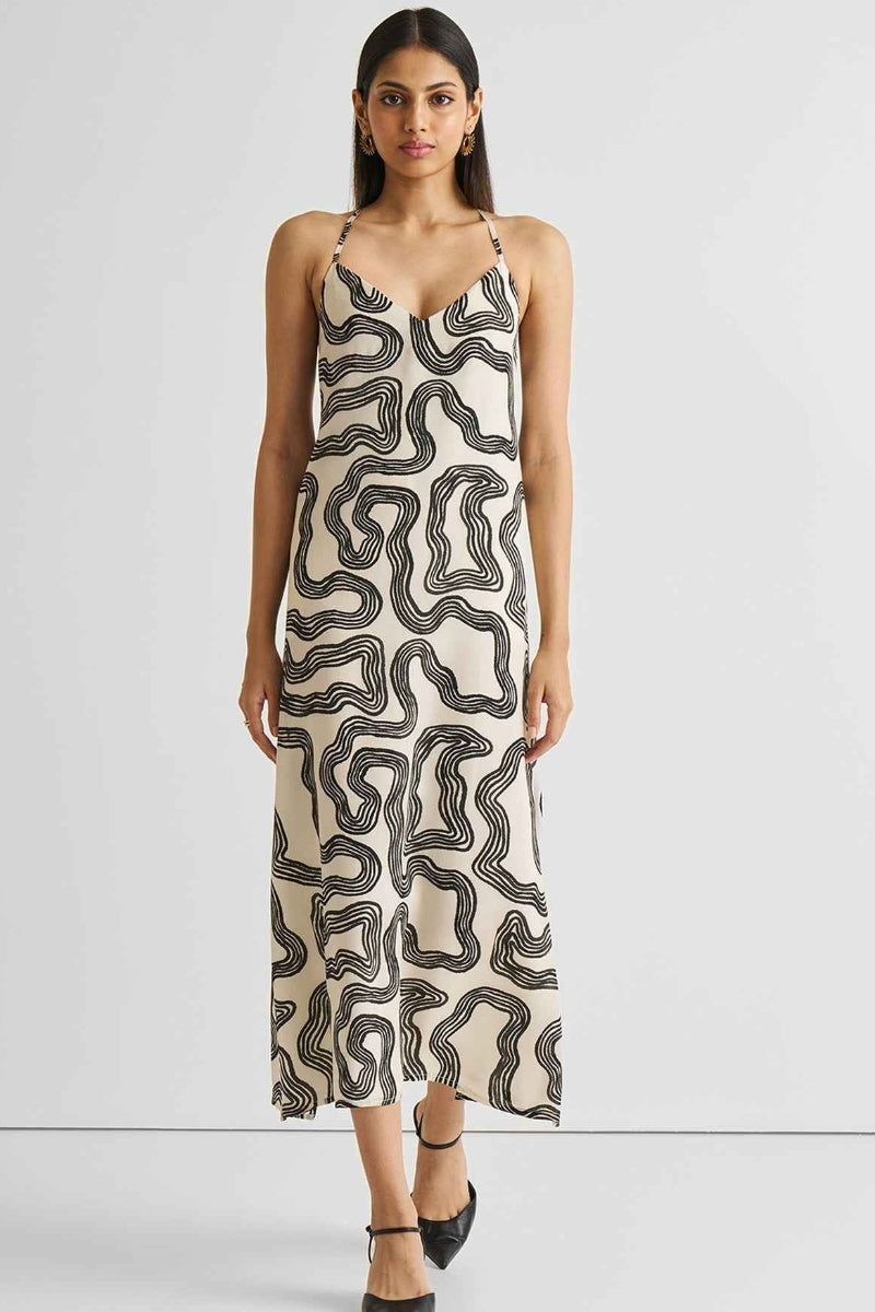 Midi Slip Dress in Black Stripes