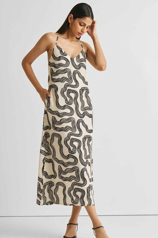 Midi Slip Dress in Black Stripes