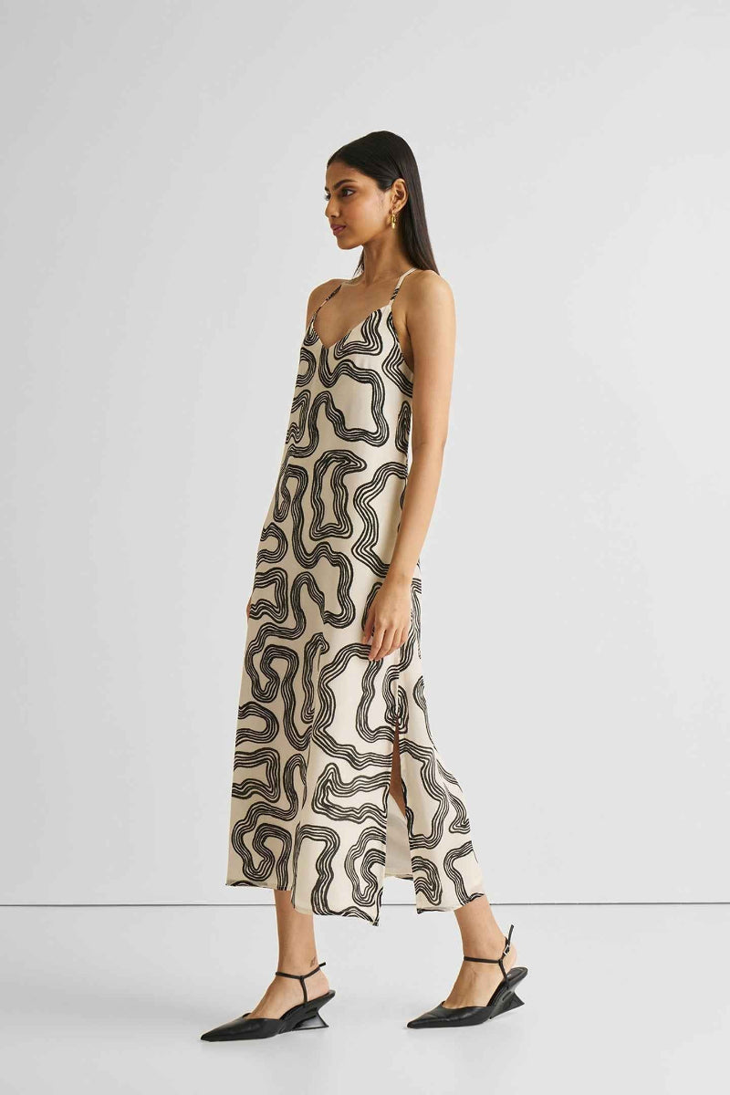 Midi Slip Dress in Black Stripes