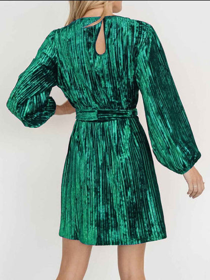 Velvet Tie Waist Mini Dress